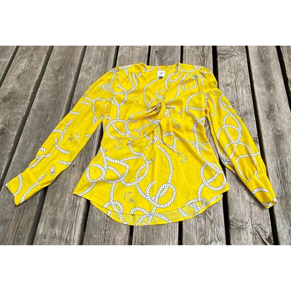Cabi Reef Knot Women Sz Small Yellow Peplum Blouse Zipper Nautical Sailing - Picture 11 of 16